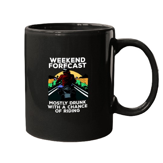 Motorcyclist weekend forecast motorcycle and beer Mugs