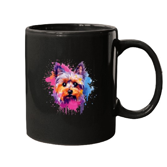 Splash Art Yorkshire Terrier Dog Colorful Mugs