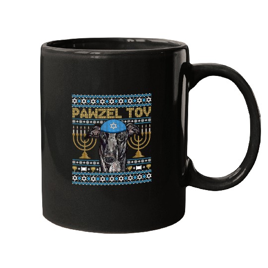 Dog Grayhound Pawzel Tov Jewish Italian Greyhound Dog Funny Hanukkah Mugs