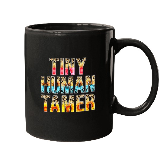 Tiny Human Tamer Leopard Print Sunflower Teacher Babysitter Mugs