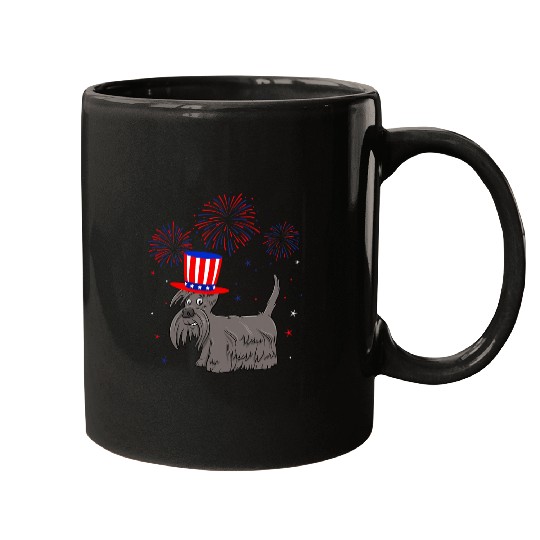 Dog Scottish Terrier Red White Blue Fireworks 4th Of July Mugs