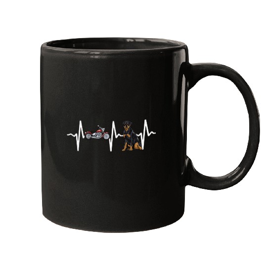 Motorcycle Rottweiler Heartbeat Dog Lover Mugs