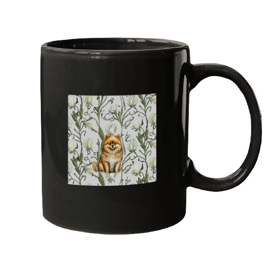 Pomeranian White Gray Sweet Pea vintages Flower Mugs