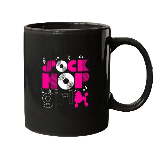 Sock Hop Girl Retro Vinyl Pink Poodle Sock Hop Girl Mugs