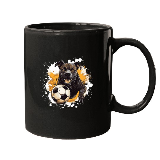 Staffordshire Bull Terrier Dog Playing Soccer Mugs