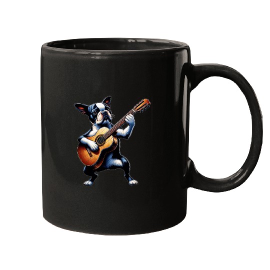 Guitar Playing Boston Terrier Bostie Dog Puppy Lover Mugs