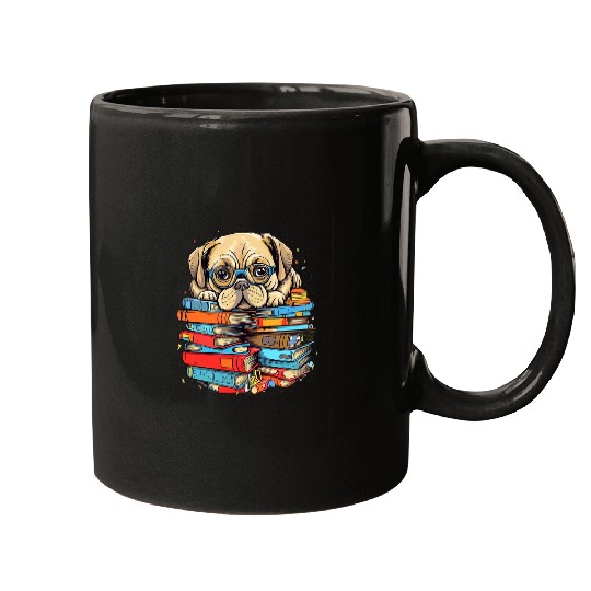 Pug Books Pile Book Reader Bookworm Pug Owner Pug Lover Mugs