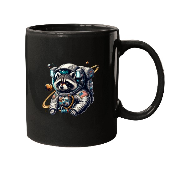 Raccoon Astronaut Floating in space Stars Planets Raccoon 21 Mugs
