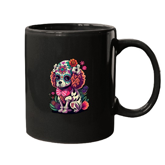 Poodle Sugar skull Dia De Los Muertos halloween Mugs