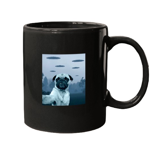 vintages Alien Pug Dog Selfie UFO Fleet Mugs