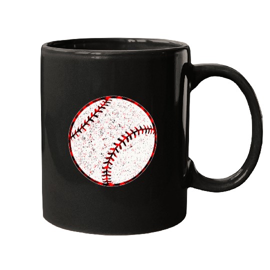 Red plaid Distressed Baseball Softball buffalo matching Mugs