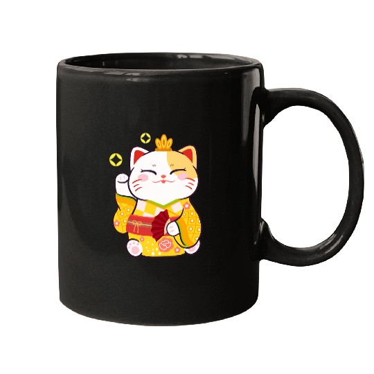 Mens Japanese Beckoning Cat Lucky Japan Manekineko Geisha Mugs
