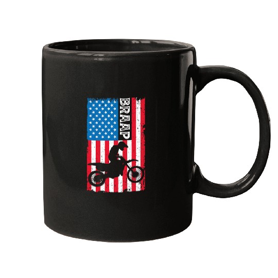 vintages Motorcycle Dirt Bike Motocross American Flag Mugs