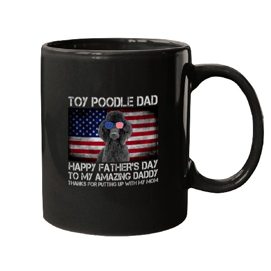 Toy Poodle Dad Happy Fathers Day USA Flag Mugs