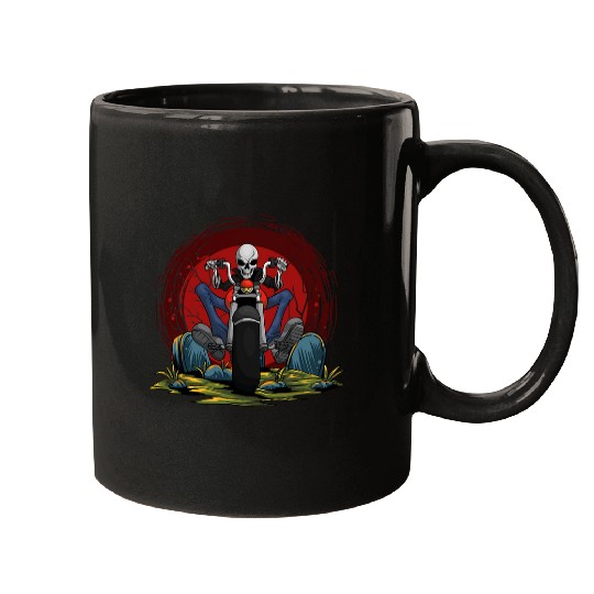 Motorcycle Rider Skeletons Halloween Skull Bike Skeleton Mugs