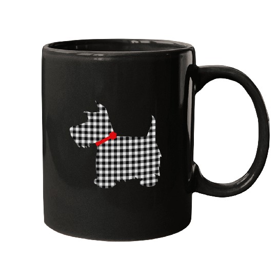 Dog Scottish Terrier Scottie Dog Scottish Terrier T Black White Plaid Mugs