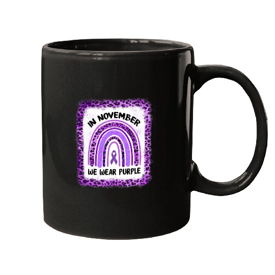 Rainbow In November We Wear Purple Ribbon Epilepsy Awareness Mugs