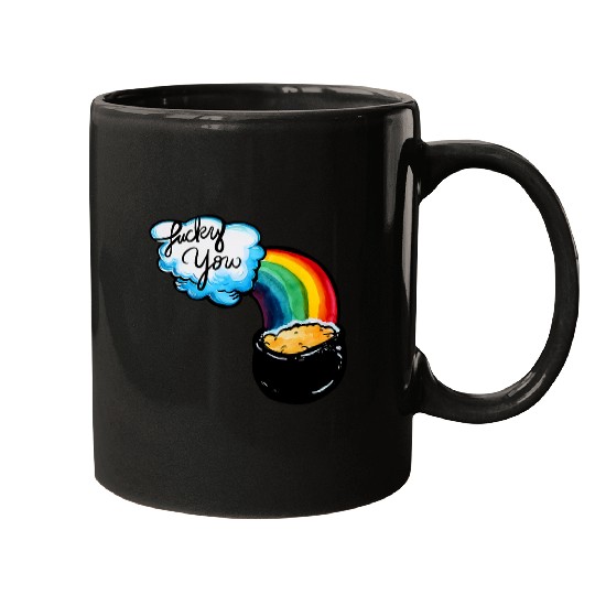 Lucky you rainbow pot of gold art Mugs