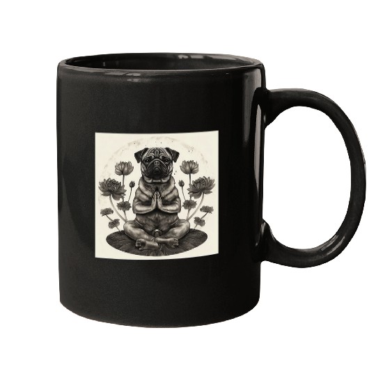 Pug in Lotus Position Mantra Meditation Mugs
