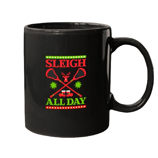Sleigh All Day Design Christmas Lacrosse Mugs