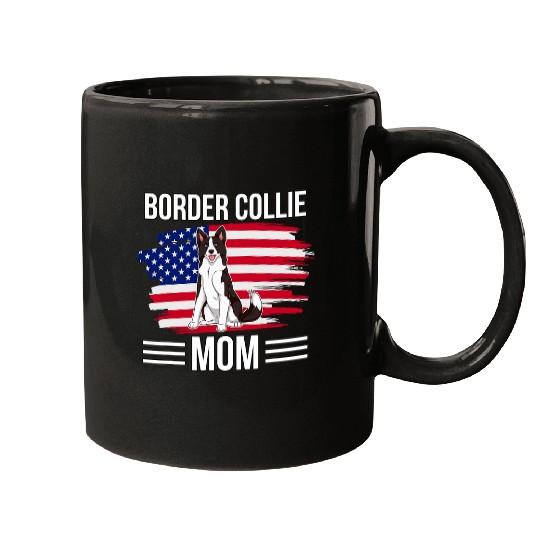USA Flag 4th Of July Mothers Day Merica Border Collie Mom Mugs