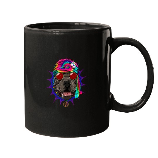 Hippie American Pit Bull Terrier Tie Dye Peace Sign Pet Dog Mugs
