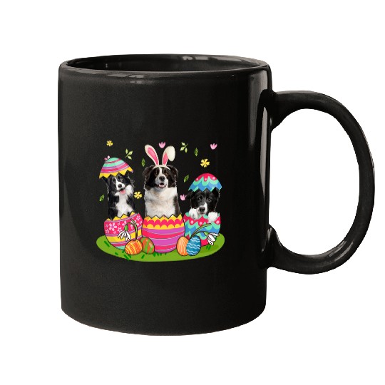 Three Bunny Border Collie Inside Easter Egg Happy Easter Mugs