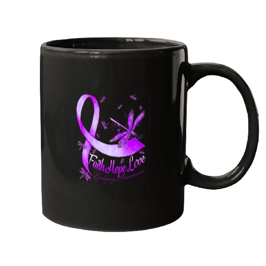 Faith Hope Love Dragonfly Purple Ribbon Epilepsy Awareness Mugs