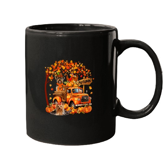 Yorkshire Terrier Turkey On Pickup Truck Thanksgiving Mugs