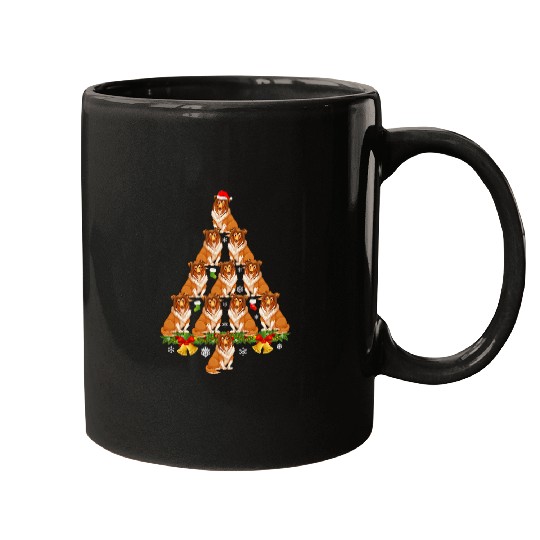 Rough Collie Dog Christmas Tree Santa Hat Lights Sweater Mugs