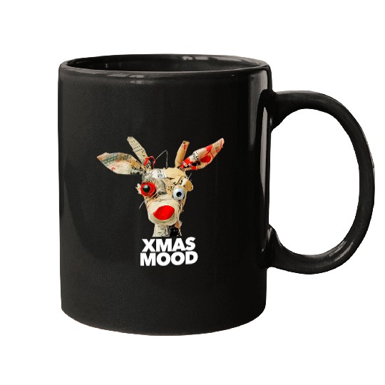 xmass MOOD Fiber Art Christmas Reindeer Patched Fabric vibes Mugs