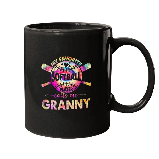 Womens Proud Granny of Softball Player Tie Dye Lover Mothers Day Mugs