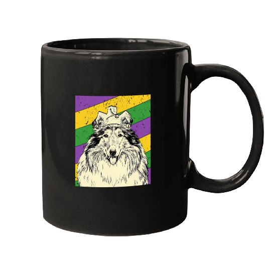 Rough Collie Jester Funny Mardi Gras Dog Mom or Dad Mugs