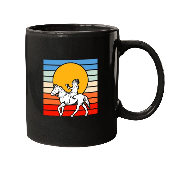 Retro Indigenous Horse Riding Sunset Indian Native American Mugs