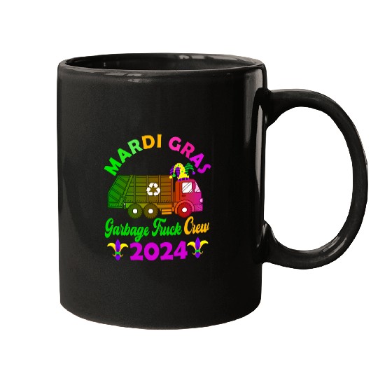 Mardi Gras Garbage Truck Crew 2024 Jester Hat Costume Driver Mugs