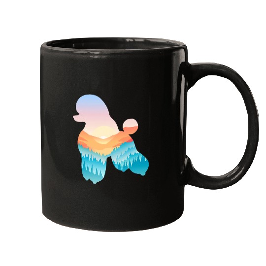 Miniature Poodle Nature Hiking Dog Sunrise Adventure Mugs