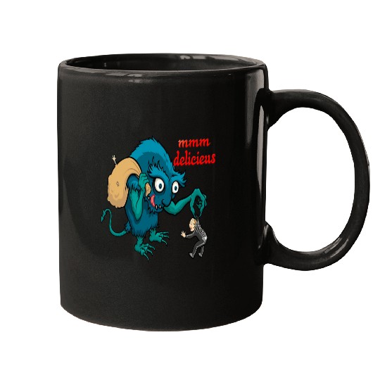 Monsters eat human meat funny scary design horror and panic Mugs