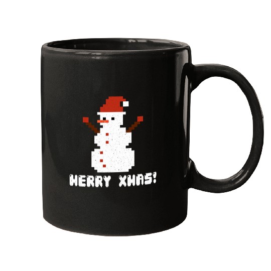 Merry xmass 8 Bit Pixelated Pixel Ugly Christmas Snowman Mugs