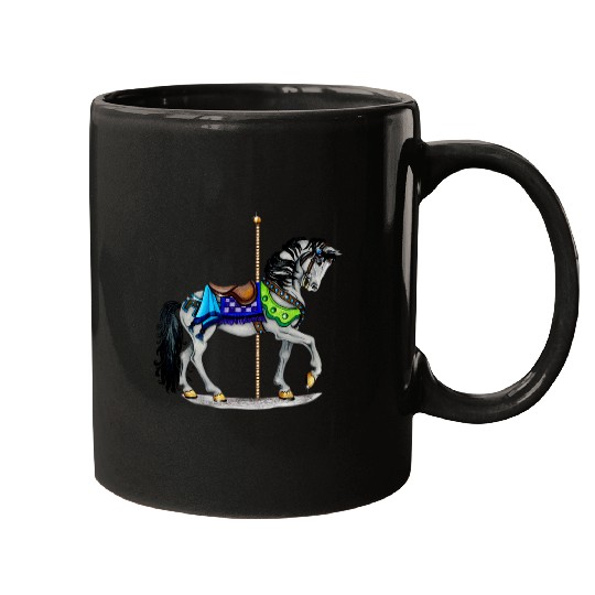 White Carousel Horse Mugs