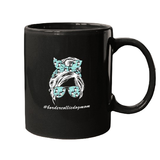 Womens Messy Bun Hair Fur Mama Border Collie Puppy Loves Dogs Mugs