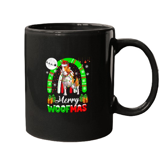 Merry Christmas Woof Santa Reindeer Beagle xmass Rainbow Mugs
