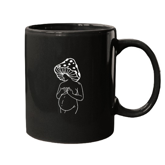 Mushroom Mama Pregnant Woman Pregnancy Future Mom Line Art 2 Mugs