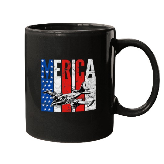 American Flag Merica Aviation Pilot 4th Of July Airplane Mugs