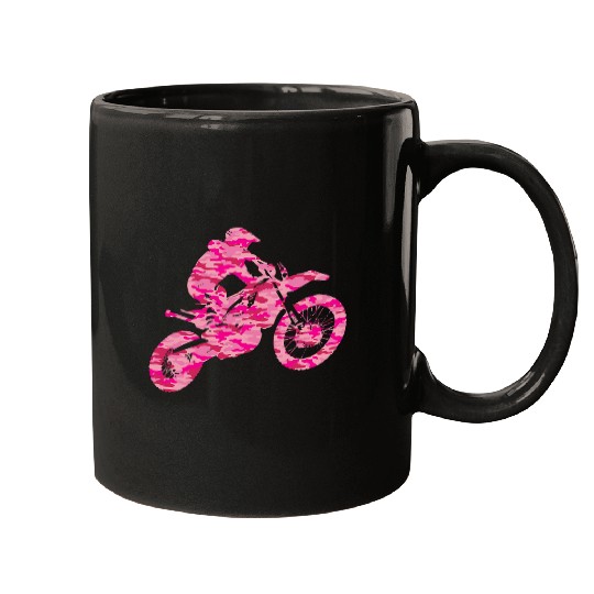 Womens Pink Camo Camouflage Motocross Off Road Dirt Bike Girl Mugs