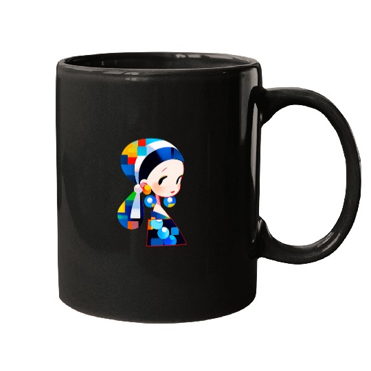 Modern Pearl Earring Girl Tee Mugs