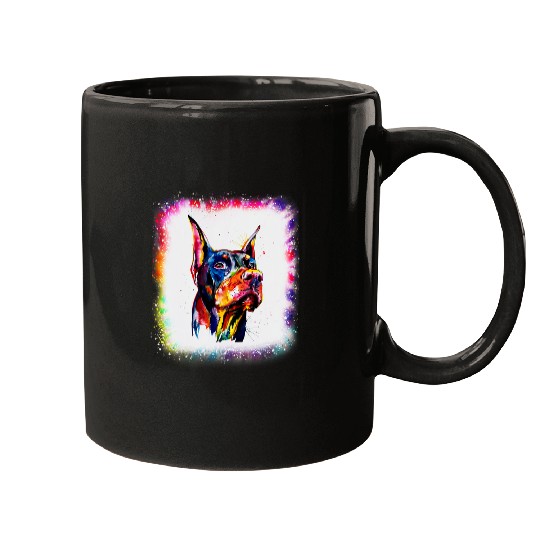 Watercolor Doberman Dog Dad Mom Boy Girl Tie Dye Bleached Mugs