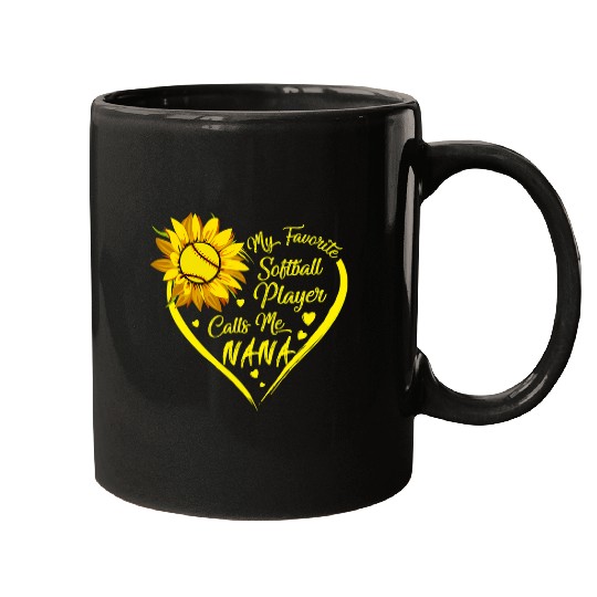 Womens Tu My Favorite Softball Player Calls Me Nana Sunflower Mugs