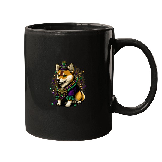 Dog Shiba Inu Mardi Gras King Queen Black and tan Shiba Inu Mugs