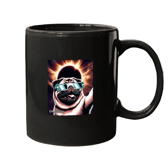 Retro Pug Dog Solar Eclipse Cute Animals Kawai Puppy Lovers Mugs