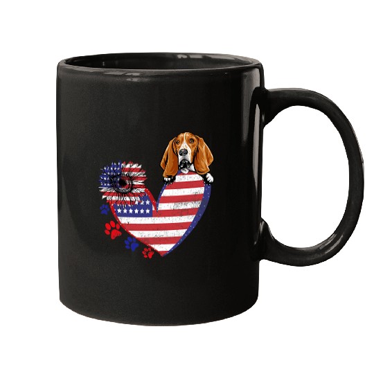Love Basset Hound America Flag Sunflower Dog Lover Gift Mugs